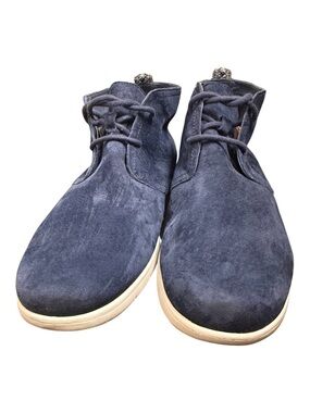 UUG Men's minimalist Navy Suede Chukka Boots lace up with White Sole Preppy- 12